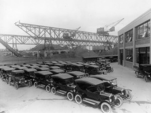 Ford T's waiting for shipment to customers, Copenhagen ca. 1925. National museum, unknown photographer.